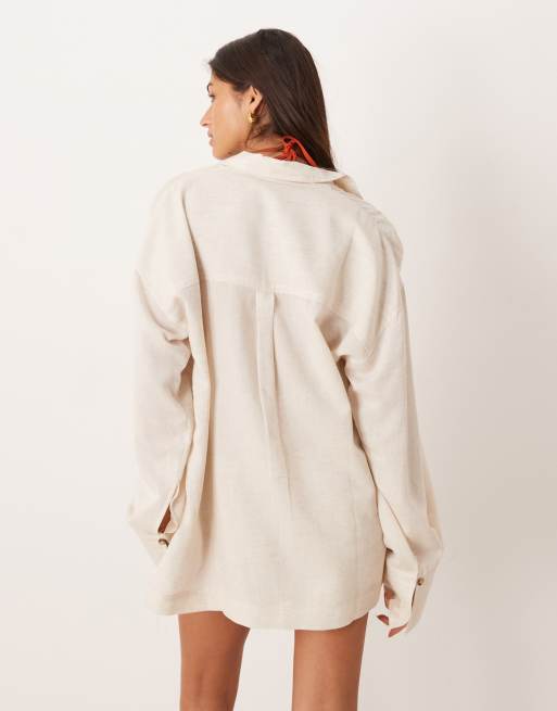 ASOS DESIGN – Ipanema – Transparentes Strandhemd in Natur mit Leinenanteil, 3 von 4