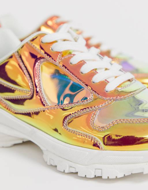 ASOS DESIGN Iriserende sneakers met doorzichtige panelen en dikke zool