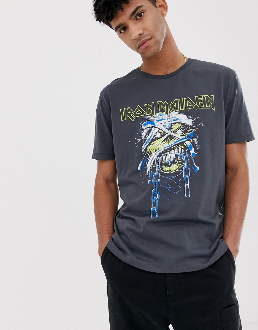 ASOS DESIGN – Iron Maiden – t-shirt med avslappnad passform-Grå