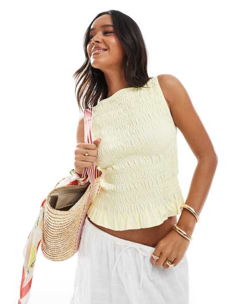 ASOS DESIGN irregular shirred tank in buttermilk - view 1