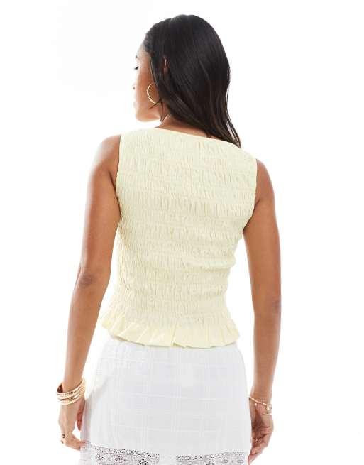 ASOS DESIGN  irregular shirred tank in buttermilk, 4 of 4