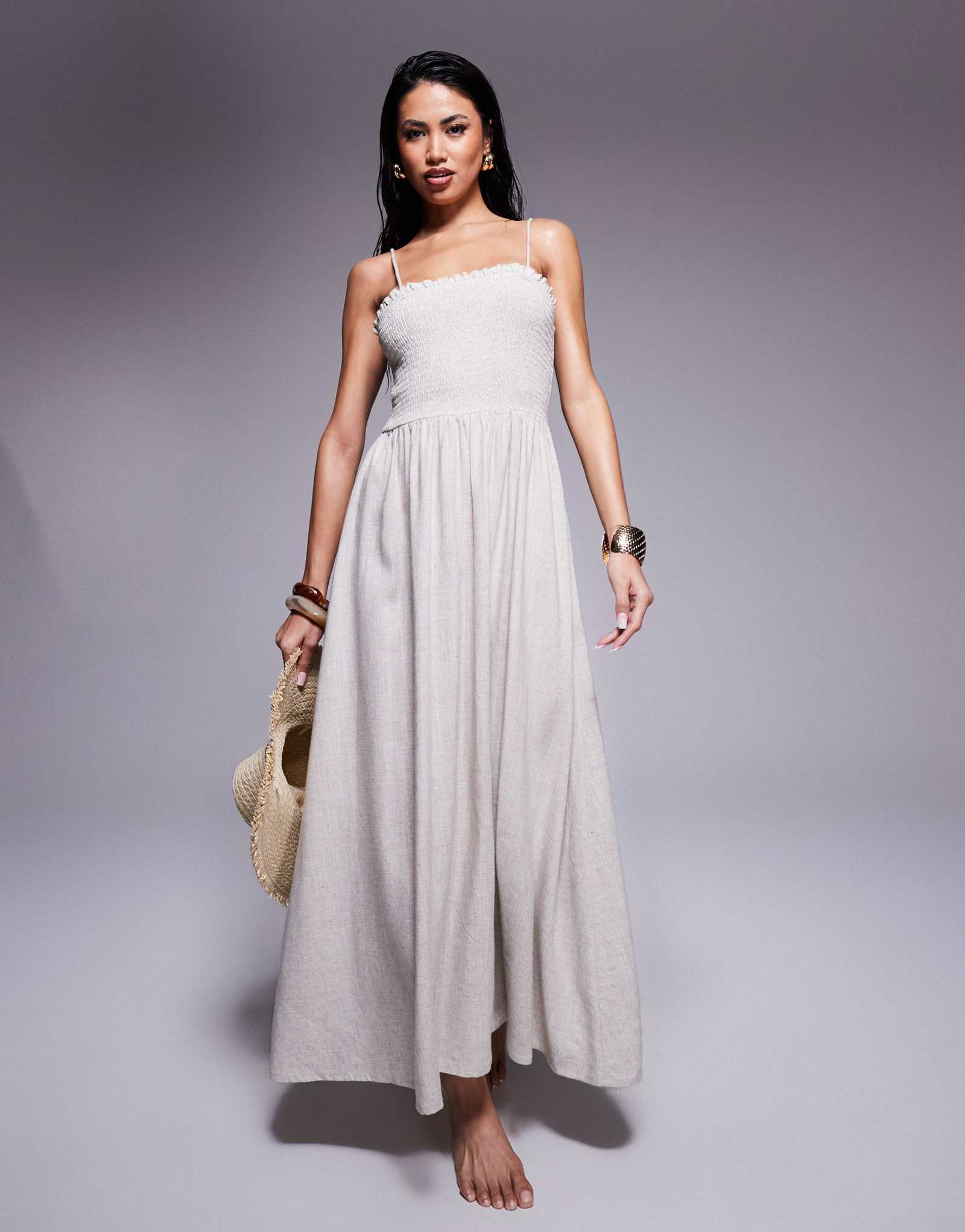 Пляжное платье-бандо из льняной смеси ASOS DESIGN Isabel с гофрировкой из натурального