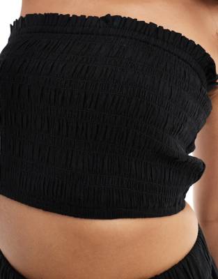Asos Design Isabel Mix And Match Linen Look Shirred Bandeau Beach Top In Black