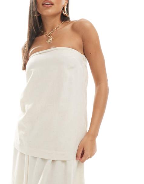 ASOS DESIGN Isabel mix & match linen look A-line bandeau beach top in neutral - view 1