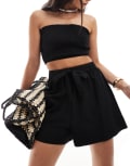 [ASOS DESIGN] ASOS DESIGN Isabel Mix & Match linen look beach shorts in black 14 Black