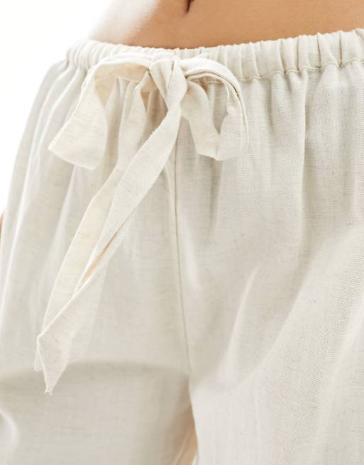 ASOS DESIGN Isabel mix & match linen look tie waist beach pants in neutral, 5 of 5