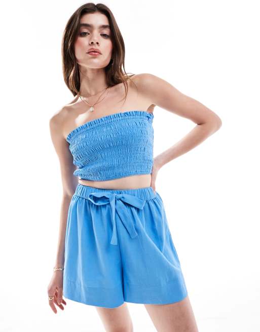 ASOS DESIGN Isabel mix & match linen mix beach shorts in blue, 4 of 5