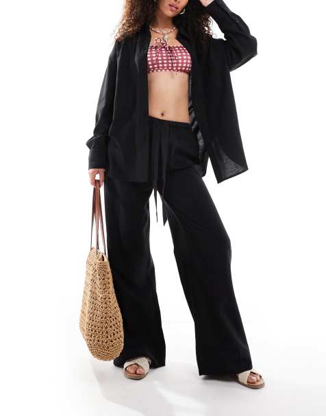 ASOS DESIGN - Isabel - Mix & Match - Pantaloncini da mare effetto lino nero - view 1