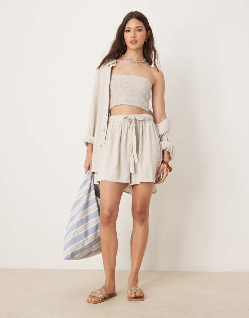 ASOS DESIGN - Isabel Mix & Match - Pantaloncini da mare in misto lino colore naturale