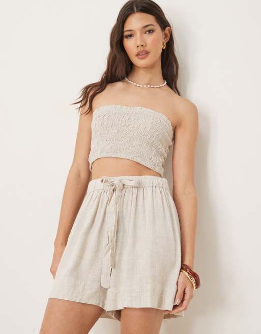 ASOS DESIGN - Isabel Mix & Match - Pantaloncini da mare in misto lino colore naturale, 2 di 5
