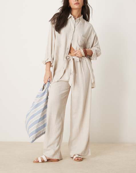 ASOS DESIGN - Isabel Mix & Match - Pantaloni da mare allacciati in vita in misto lino colore naturale - view 1