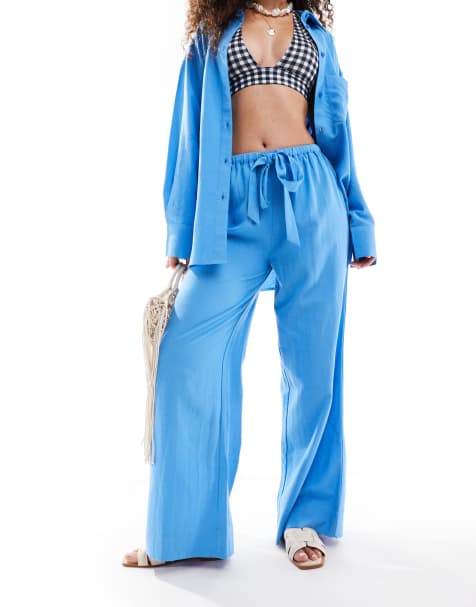 ASOS DESIGN – Isabel – Mix & Match – Strandset aus Leinen in Blau - view 1