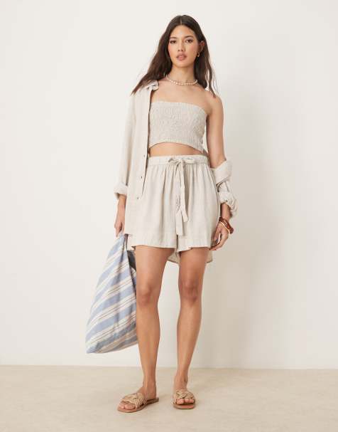 ASOS DESIGN – Isabel – Mixa & matcha – Beige strandshorts i linnemix - view 1