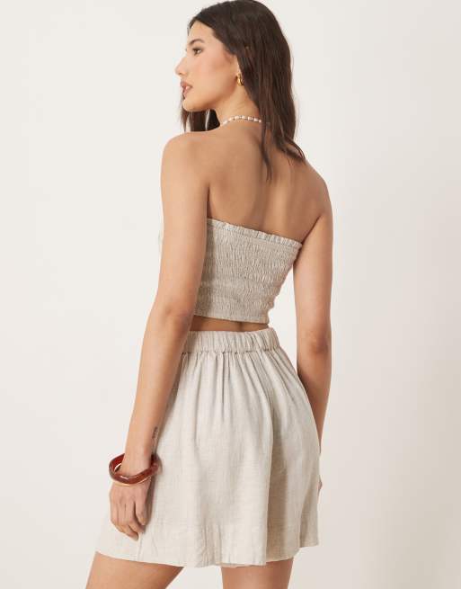 ASOS DESIGN – Isabel – Mixa och matcha – Beige, smockad strandtopp i bandeaustil och linnemix, 4 av 4