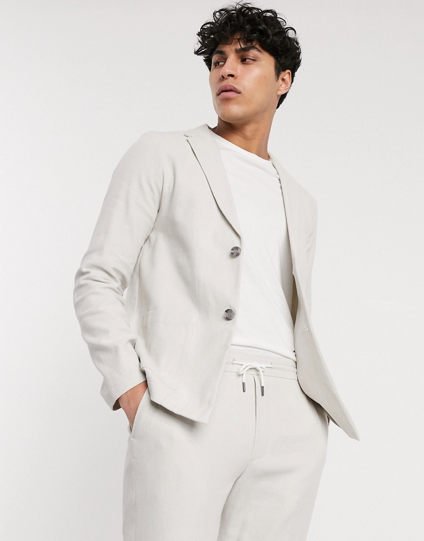ASOS DESIGN – Isgrå casual kavaj i linneblandning med smal passform, del av kostym
