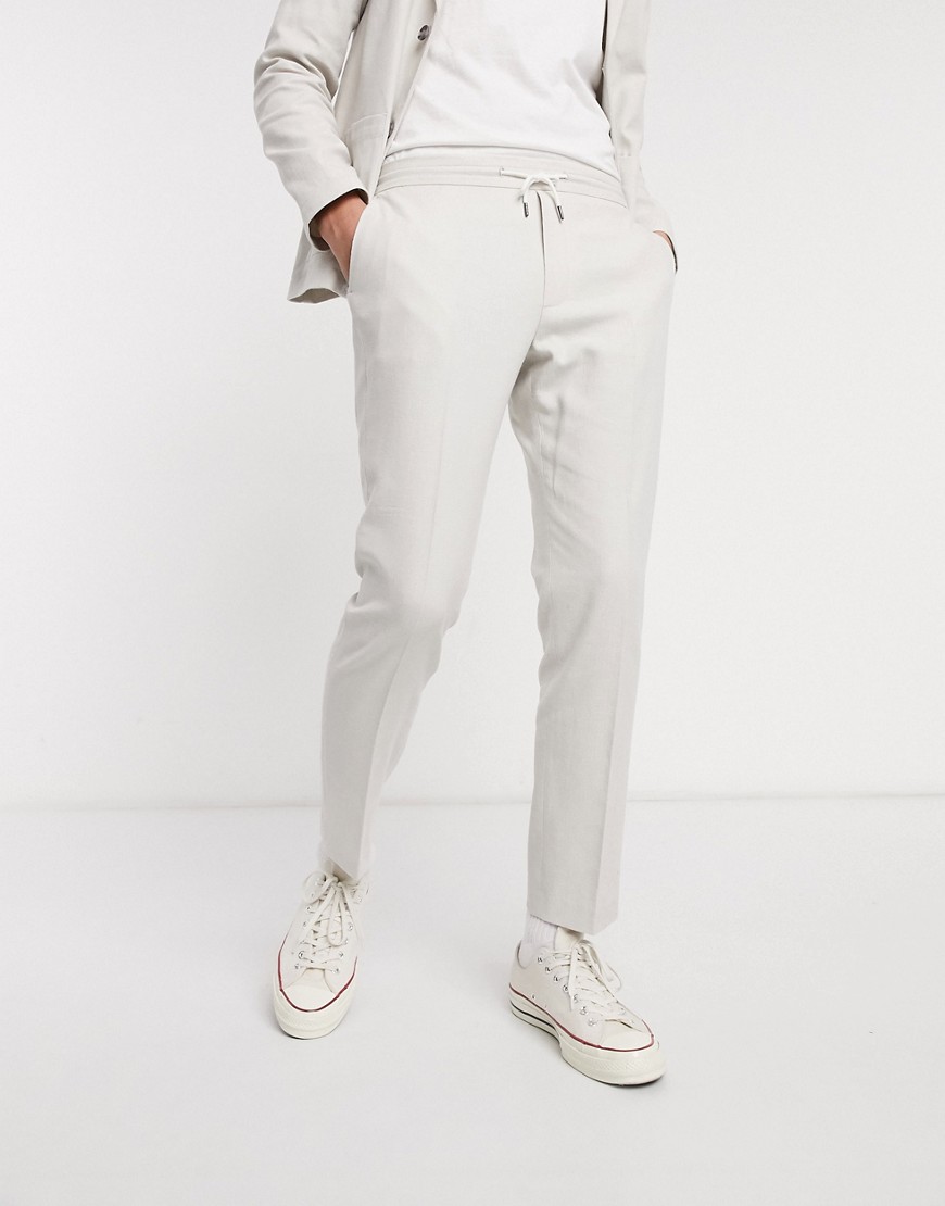 ASOS DESIGN – Isgrå casual kostymbyxor i linneblandning med smal passform