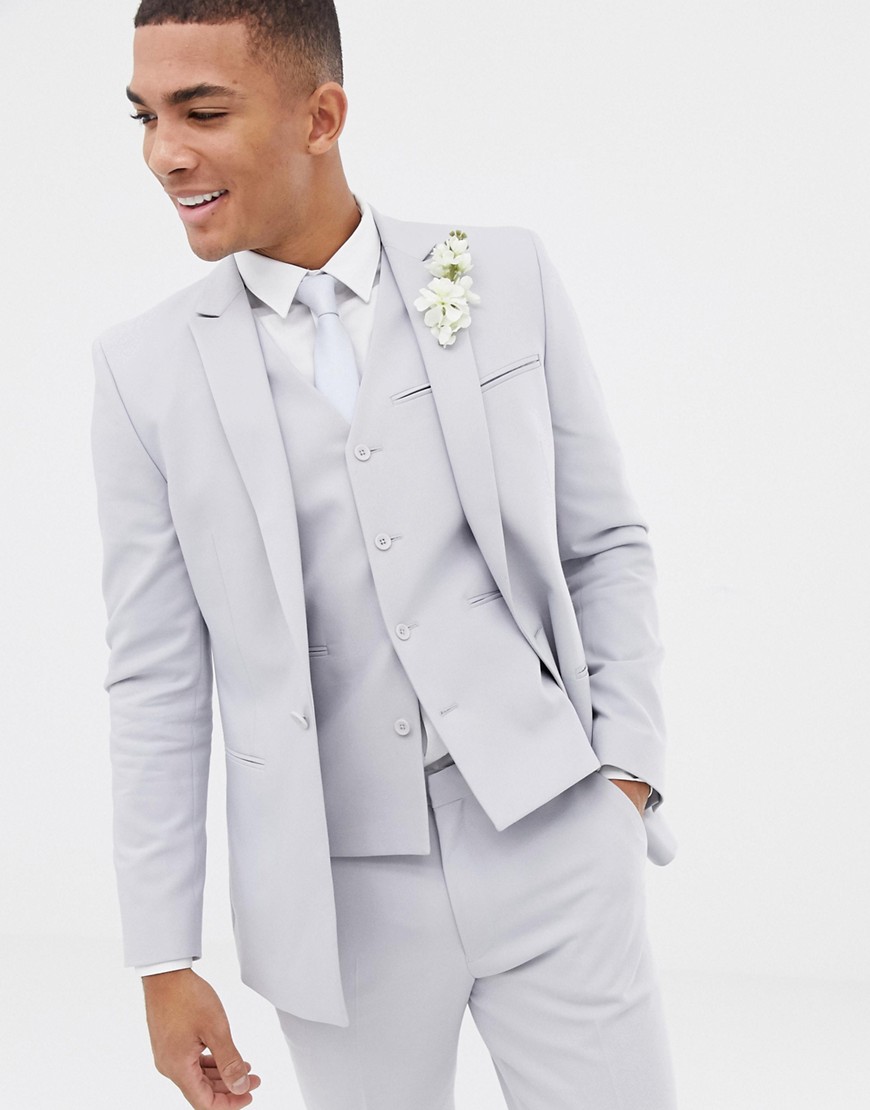 ASOS DESIGN – Isgrå kostymjacka till bröllop med smal passform och rak fåll