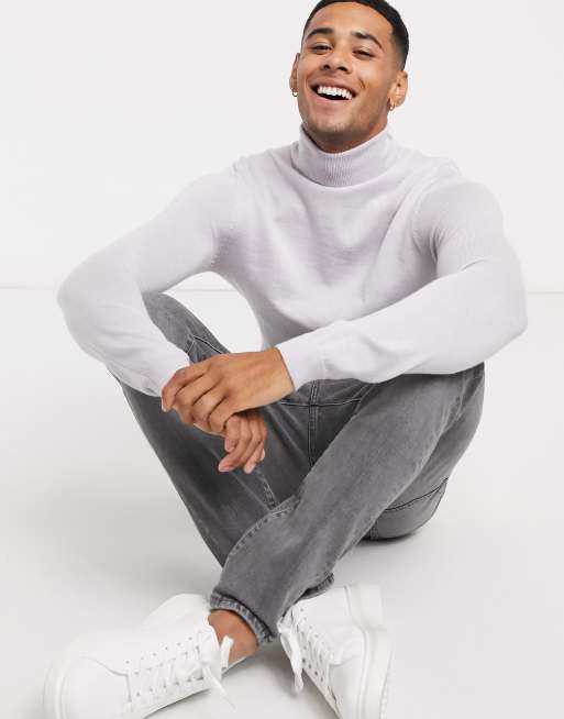 ASOS DESIGN - Isgrå tætsiddende trøje i merinould med rullekrave