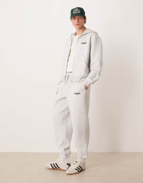 ASOS DESIGN – Isgrått, melerat set med huvtröja och mjukisbyxor i oversize med tryck - view 1