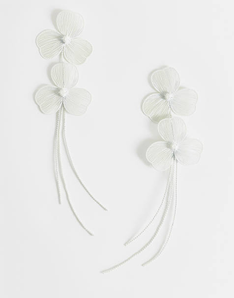 ASOS DESIGN ivory wire floral earring - view 1