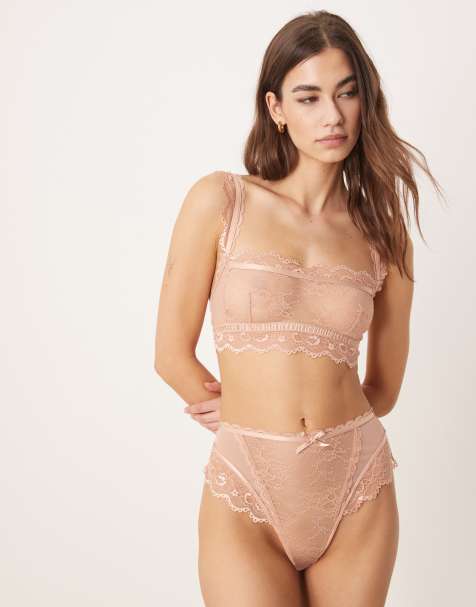 ASOS DESIGN – Ivy – Brasilianischer Slip aus durchgängiger Spitze in Pfirsich mit hoher Taille - view 1