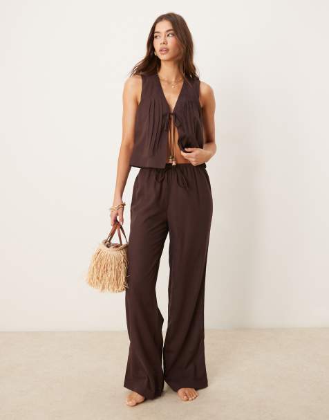 ASOS DESIGN – Ivy – Brunt strandset i linnemix - view 1