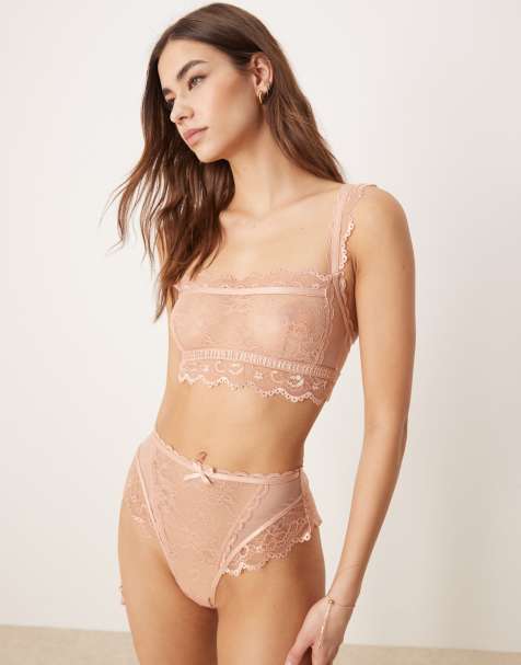 ASOS DESIGN - Ivy - Ferskenfarvet lingerisæt i blondestof - view 1