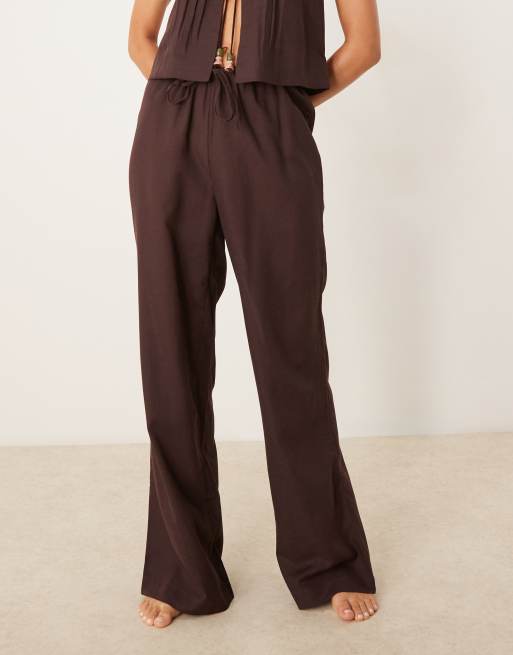 ASOS DESIGN Ivy linen blend beach pants in brown