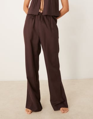 ASOS DESIGN Ivy linen blend beach pants in brown
