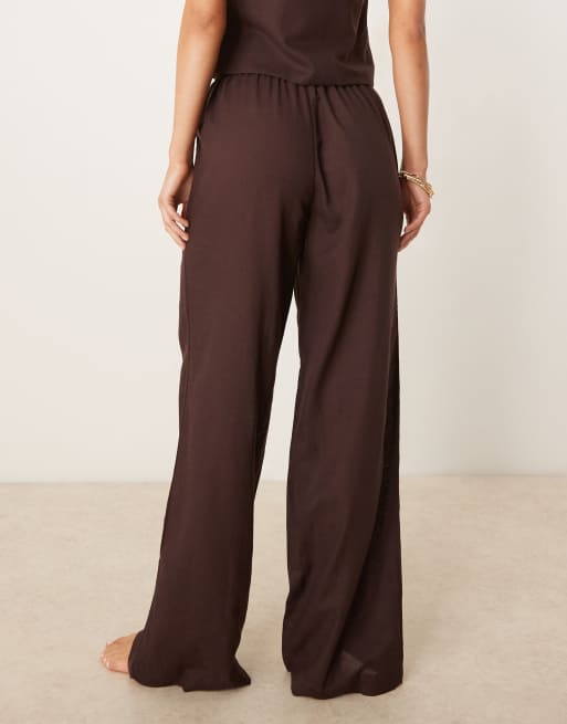 ASOS DESIGN Ivy linen blend beach pants in brown