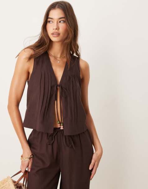 ASOS DESIGN Ivy linen blend beach waistcoat in brown