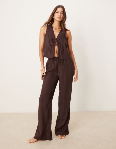 ASOS DESIGN - Ivy - Strandbroek van linnenmix in bruin - view 1