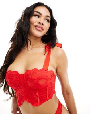 Asos Design Jacinda Lace And Satin Corset With Bows In Red