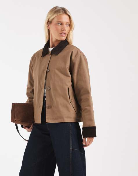ASOS DESIGN - Jack in beige met contrasterend corduroy kraagje - view 1