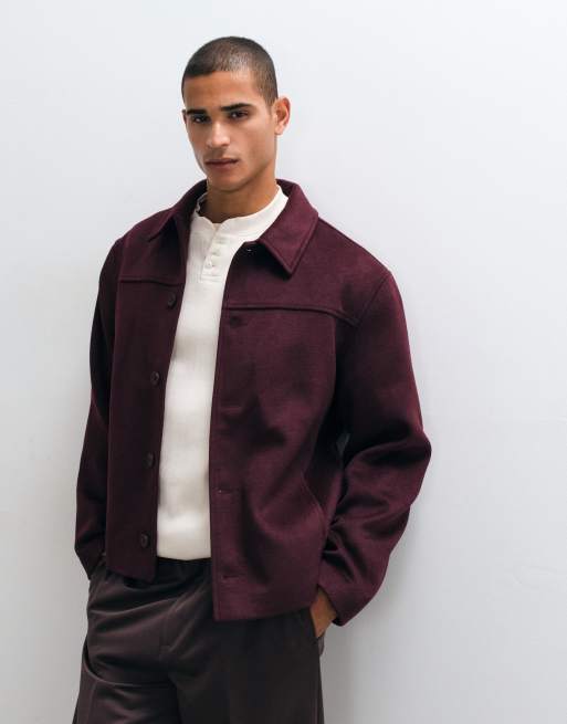 ASOS DESIGN jack in bordeauxrood met wollook, 5 van 5