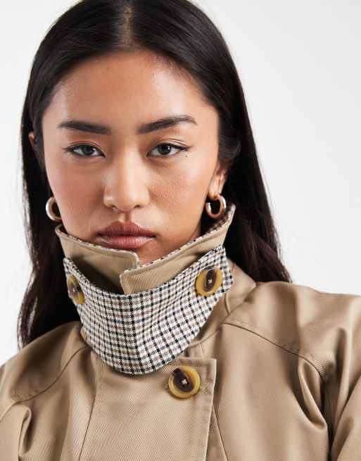 ASOS DESIGN - Jack met capedetail, trench en geruite voering in lichtbeige, 2 van 4