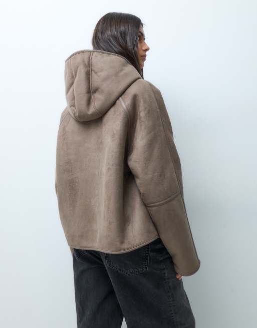 ASOS DESIGN jack met capuchon, borg en toggles in mink, 4 van 4