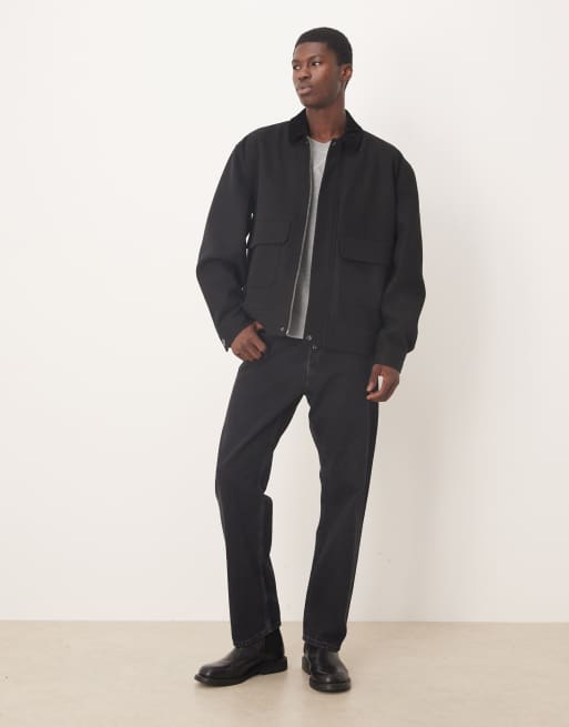 ASOS DESIGN - Jack met contrasterende kraag en wollook in zwart, 2 van 5