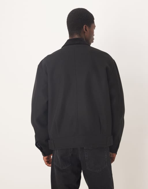 ASOS DESIGN - Jack met contrasterende kraag en wollook in zwart, 3 van 5