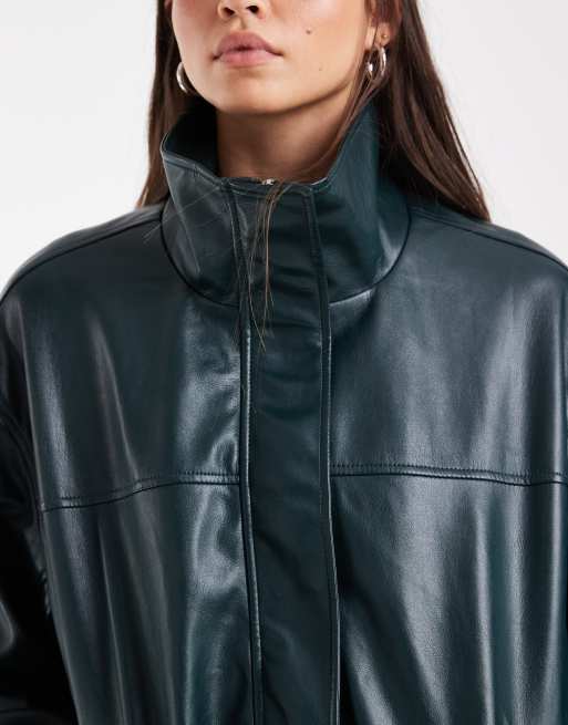 ASOS DESIGN jack met leerlook en opstaande kraag in donkergroen, 4 van 4