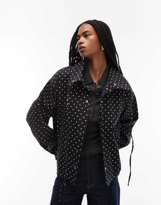 ASOS DESIGN - Jack met opstaande boord en knoopsluiting in zwart met stippen, 2 van 4