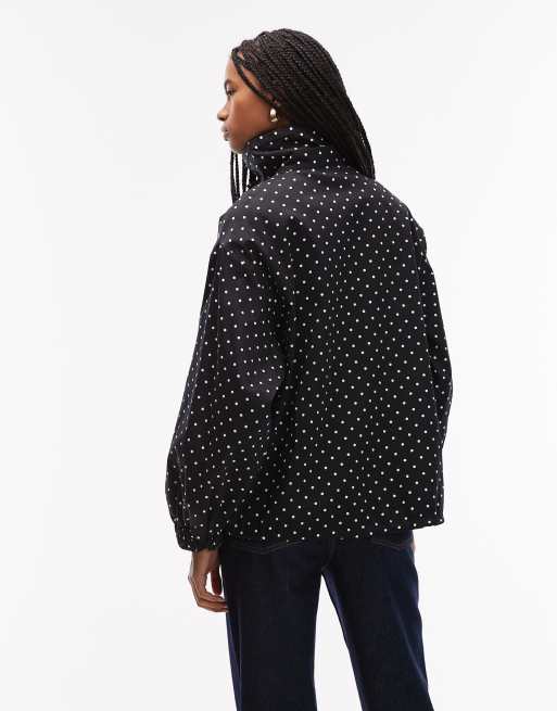 ASOS DESIGN - Jack met opstaande boord en knoopsluiting in zwart met stippen, 4 van 4