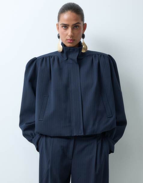 ASOS DESIGN jack met opstaande boord en krijtstreep in navy - view 1