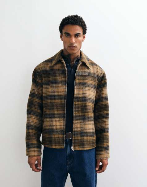 ASOS DESIGN jack met rits en wollook in beige ruit - view 1