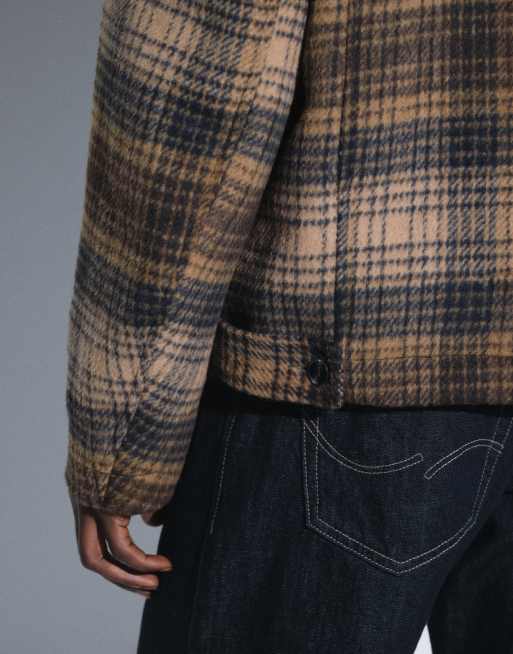 ASOS DESIGN jack met rits en wollook in beige ruit, 4 van 6