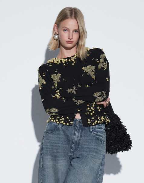 ASOS DESIGN jack met versiering in zwart en goud - view 1