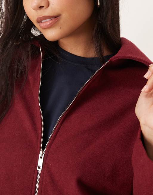 ASOS DESIGN - Jack met wollook, rits en zakken in bordeauxrood, 2 van 4