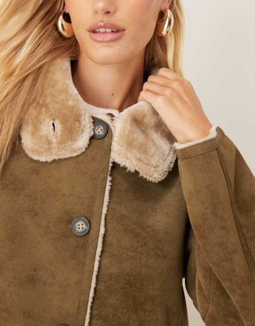 ASOS DESIGN - Jack van gebonden imitatiesuède met opstaande boord in kaki, 3 van 4