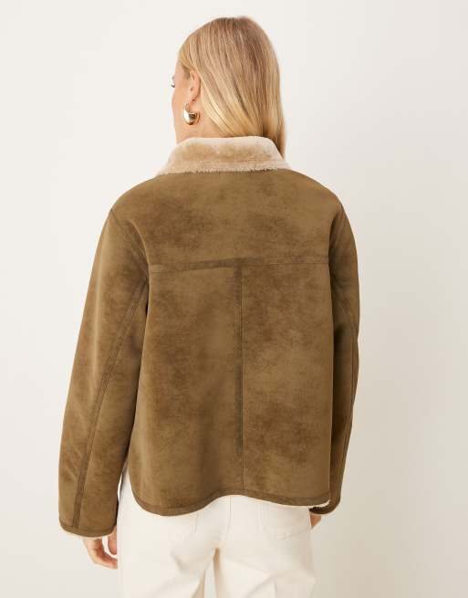 ASOS DESIGN - Jack van gebonden imitatiesuède met opstaande boord in kaki, 4 van 4