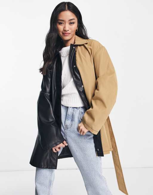 ASOS DESIGN - Jack van gepslitst imitatieleer in stone en zwart